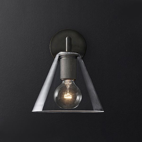 1 Light Wall Light Industrial Style Cone Shade Glass Wall Light Sconce
