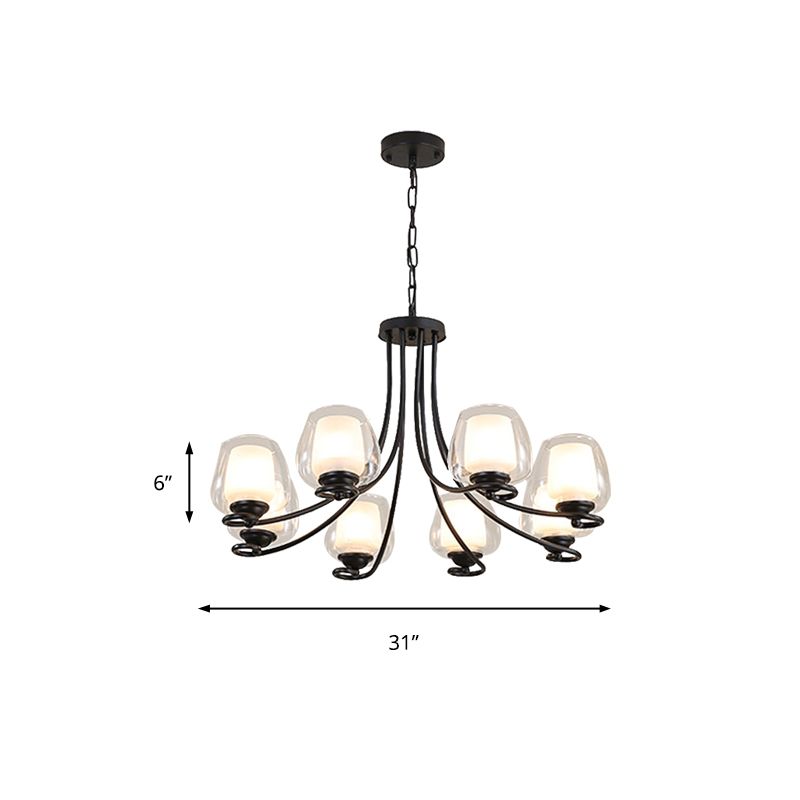 8 Lights Chandelier Light with Cylinder Shade Double-Layered Glass Classic Living Room Ceiling Lamp