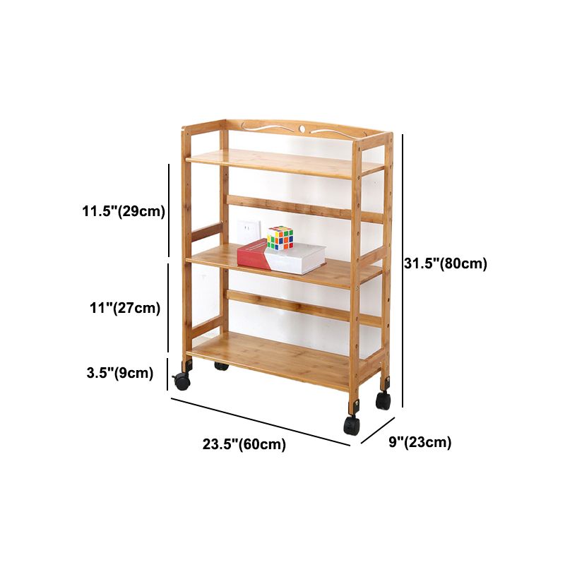Natural Urban Etagere Bookshelf Manufactured Wood Bookcase with Caster Wheels