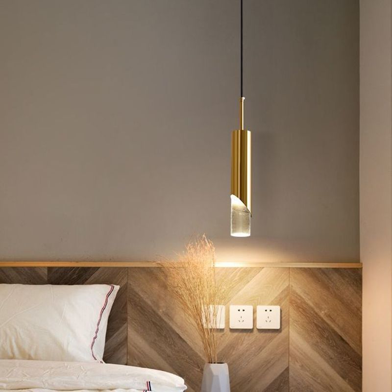 Simplicité moderne LED cylindrique lampe suspendue électroplate le pendentif en métal avec une teinte acrylique