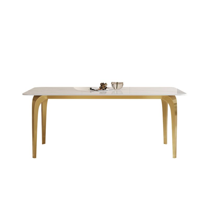 Glam Style Dinner Table Rectangle Stone Dining Room Table in White