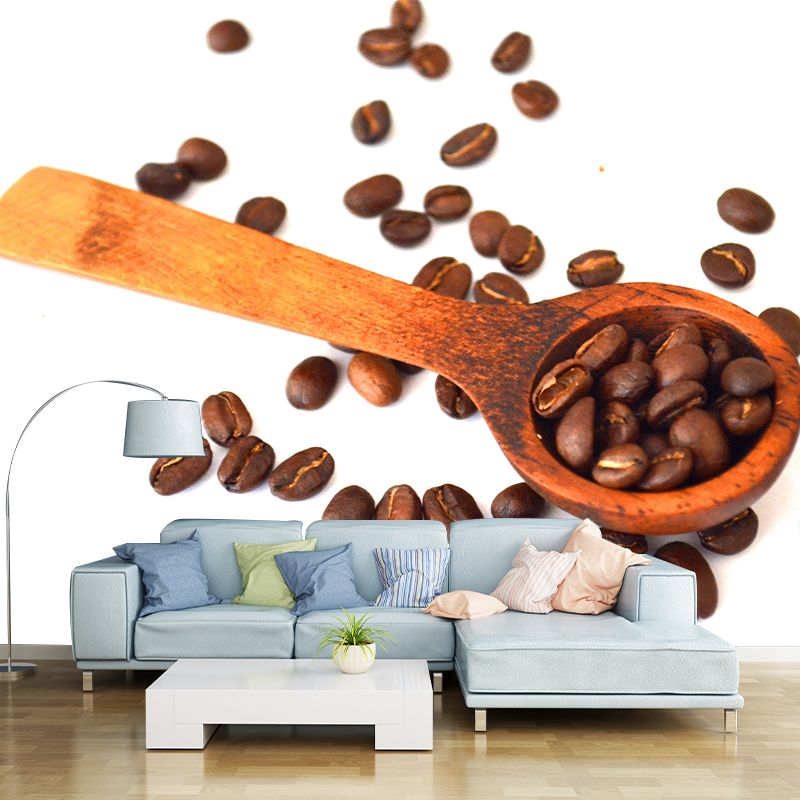 Coffee Beans Mural Wallpaper Contemporary Style Mildew Resistant Commerce Shop Decoration