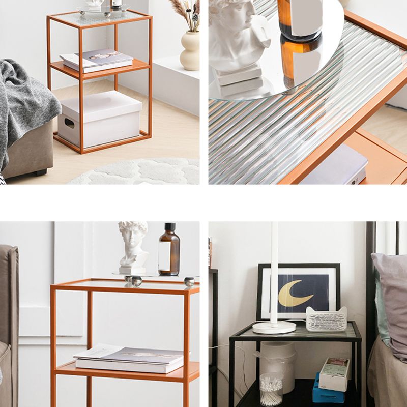 Modern 15.7-inch Rectangular Glass Top Side Table Iron Frame End Table with Shelf