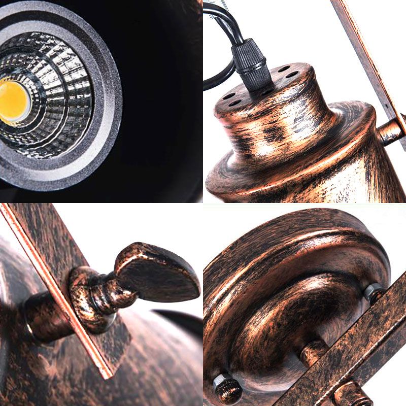 Antique Style Cylinder Track Light 1/2/3-Light Wrought Iron Semi-Flush Ceiling Light in Dark Rust for Coffee Shop