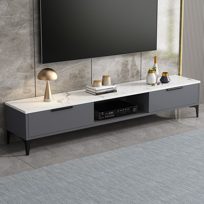 16 - Inch H Wood / Stone TV Console , Minimalist TV Cabinet - Grey / White