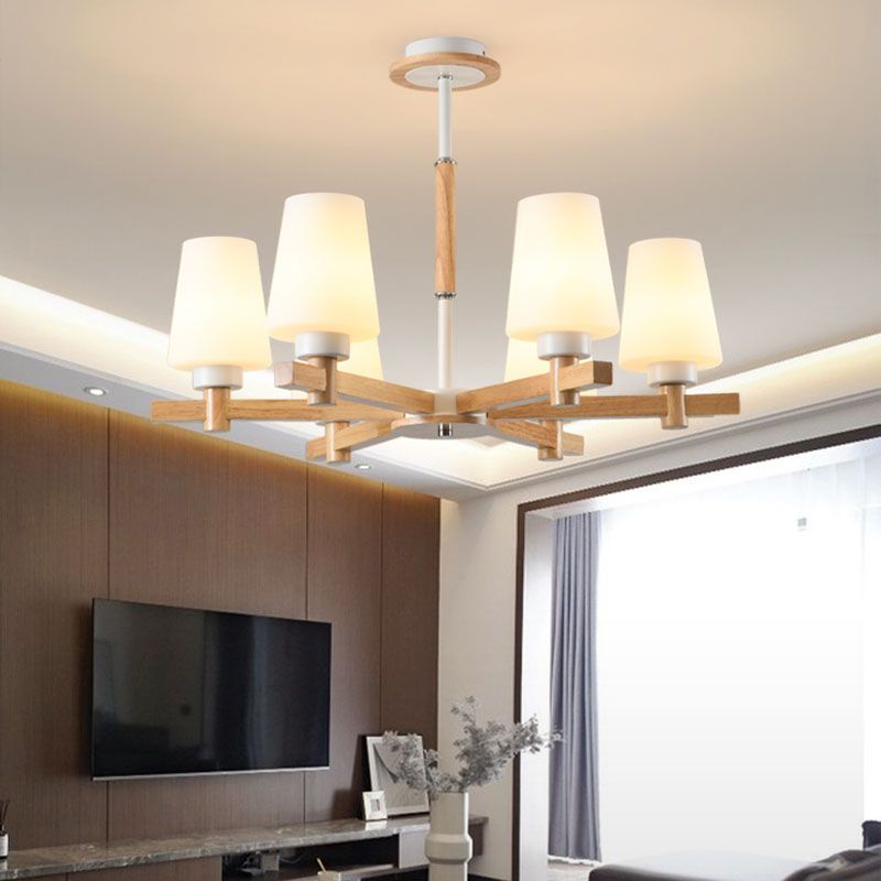 Hölzerne Anhänger Kronleuchter Decke hängende Licht mit Glasform Licht für den Salon