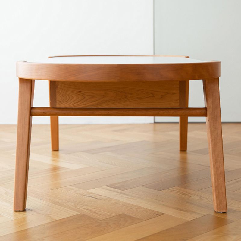 Farmhouse Wooden Coffee Table Elliptical 4 Legs Cocktail Table