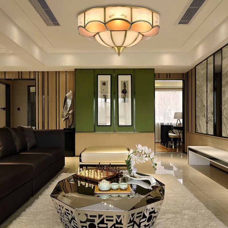 Bloom – lampe encastrée d'intérieur, panneau en verre dépoli incurvé Vintage, 3/4/6 lumières, luminaire encastré en laiton