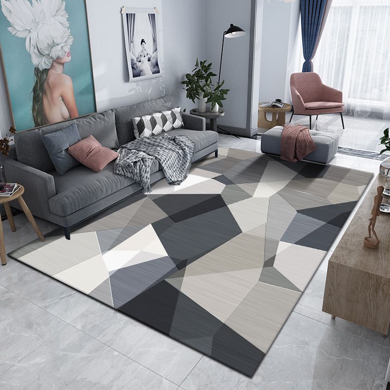 Grey Modern Carpet Geometric Print Polyester Area Carpet Anti-Slip Easy Care Rug for Home Decor