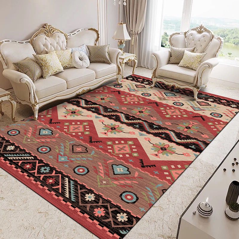 Red Medallion Carpet Polyester Pattern Rug Washable Carpet for Home Decor
