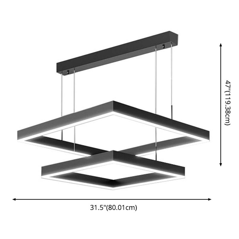 Metal Squared Pendant Lighting Fixture Modern Style LED Black Hanging Chandelier