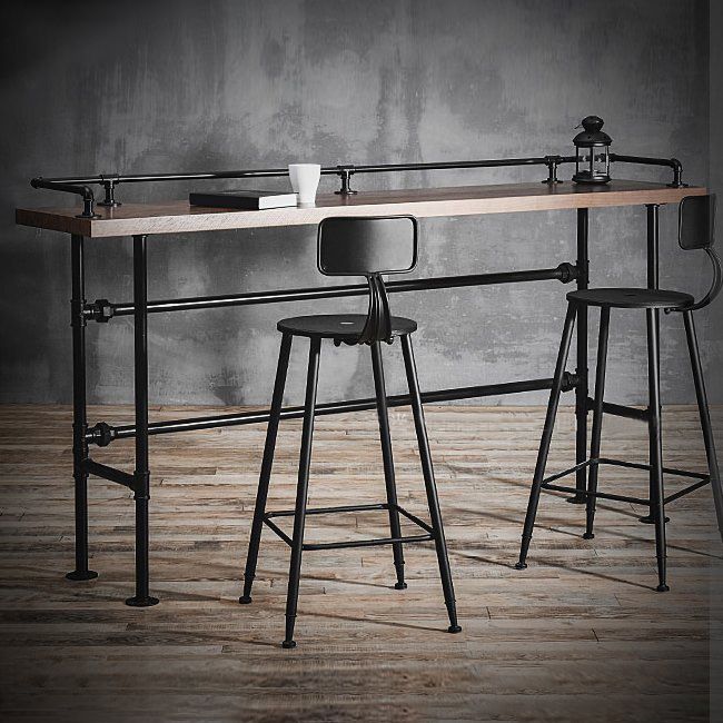 Industrial Style Bar Set 1/3 Pieces Solid Wood Rectangle Pub Dining Set for Indoor