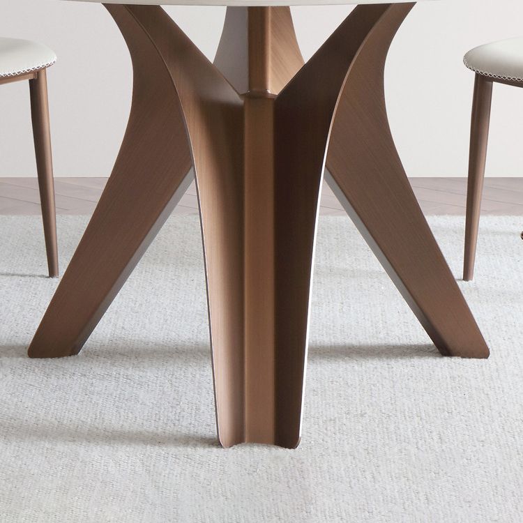 Nordic Sintered Stone Table Set of 5/7 with Rotatable Round Table Dining Set with Leather Chairs