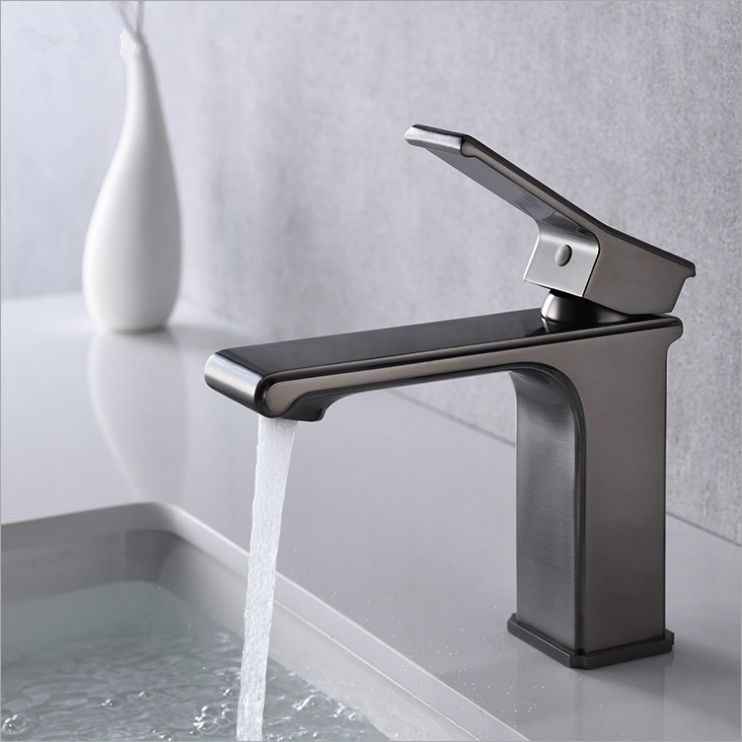 Modern Lever Handles Sink Faucet Chrome Square Bathroom Sink Faucet