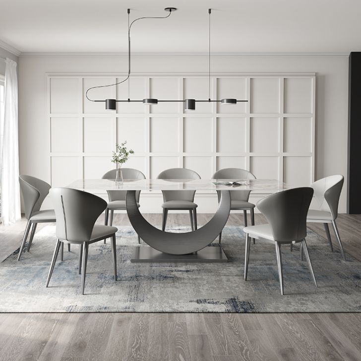 Tavolo da pranzo in pietra sinterizzato moderno tavolo da pranzo rettangolare con base di metallo