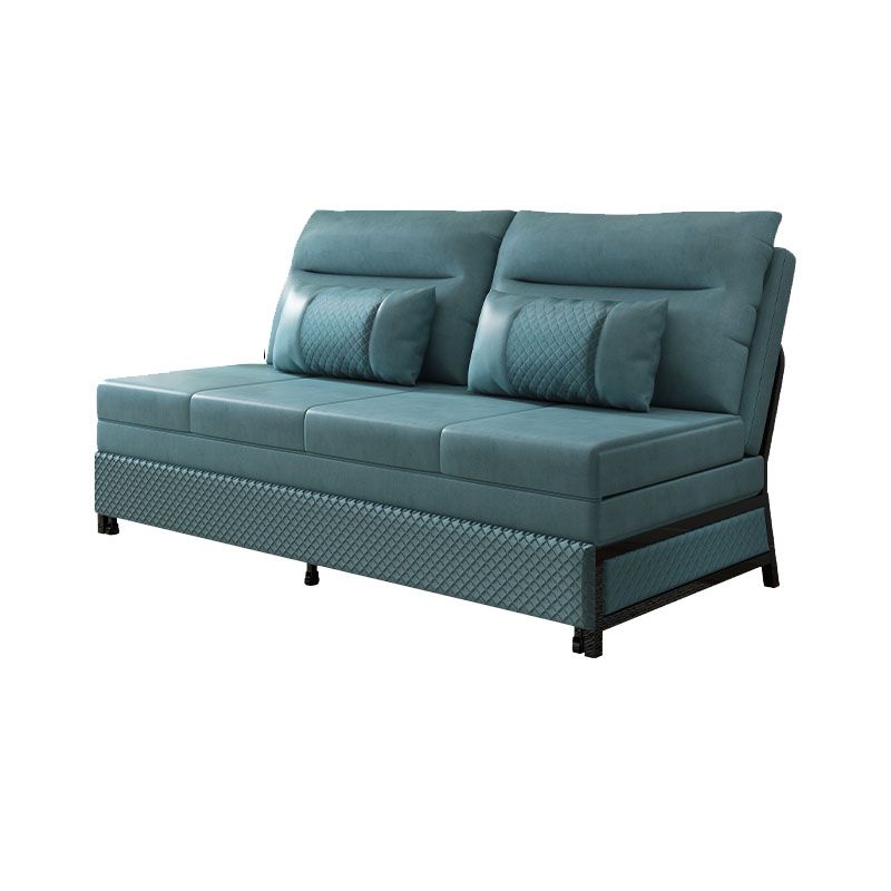 Faux Leather Convertible Sofa with Pillows Armless Seating in Azure