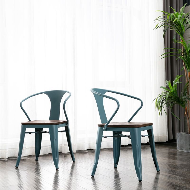 Slat Back Dining Arm Chair with Metal Legs Industrial Dining Armchairs for Coffee Bar