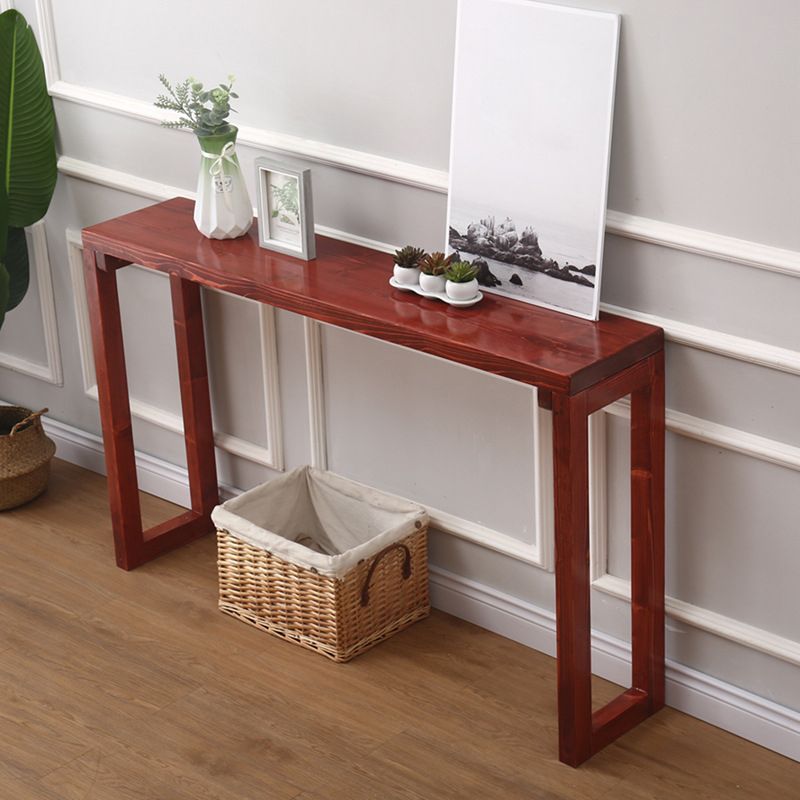Mid-Century Modern Brown Console Table with Wooden Sled Base