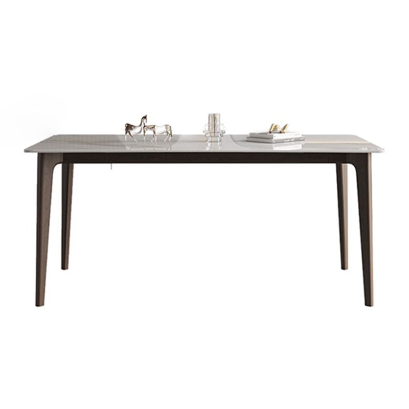 4 Legs Wood Dining Table Mid-century Modern Style Rectangle White Stone Top Dining Table