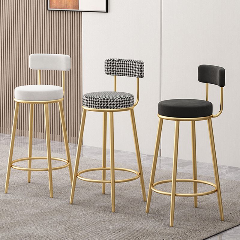 Glam Armless Backrest Counter Stool Iron Bar Stool with Pedal and Cushion for Bar