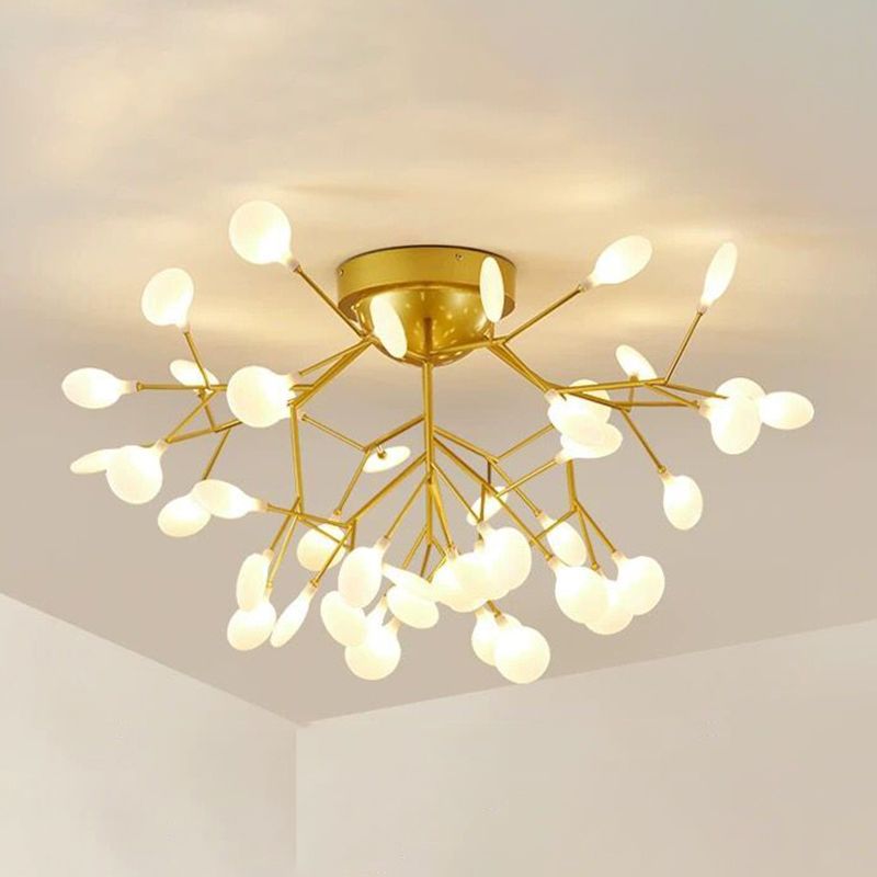 Nordic Firefly LED Semi Flush Light Glass Eetkamer Flush Mount Plafond Kroonluchter in goud