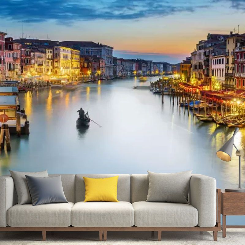 Green and Blue Venice Mural Wallpaper Moisture-Resistant Wall Art for Accent Wall