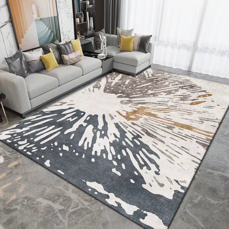 Modern Graphic Rug Grey Polyester Rug Washable Rug for Living Room