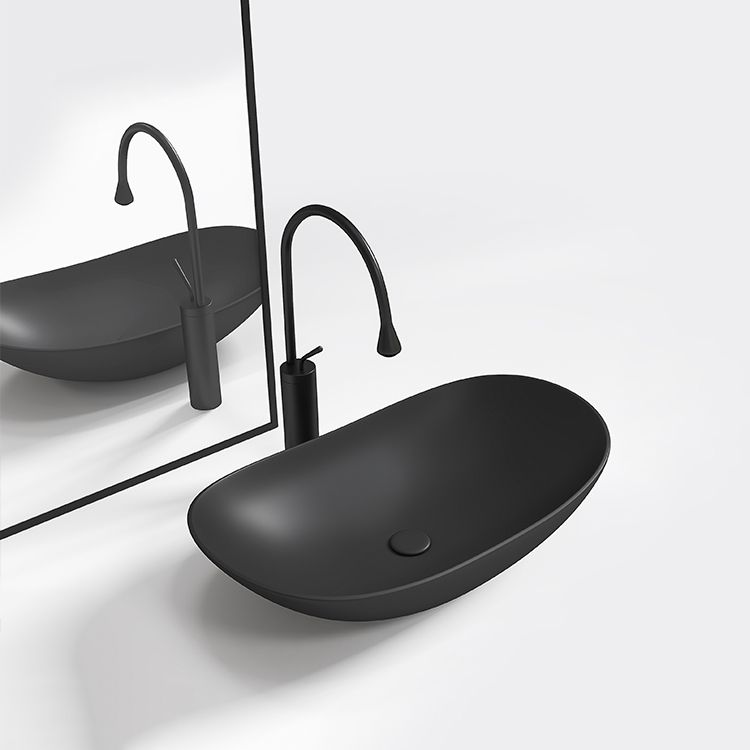 Contemporary Bathroom Sink Porcelain Oval-Shape Vessel Lavatory Sink with Pop-Up Drain