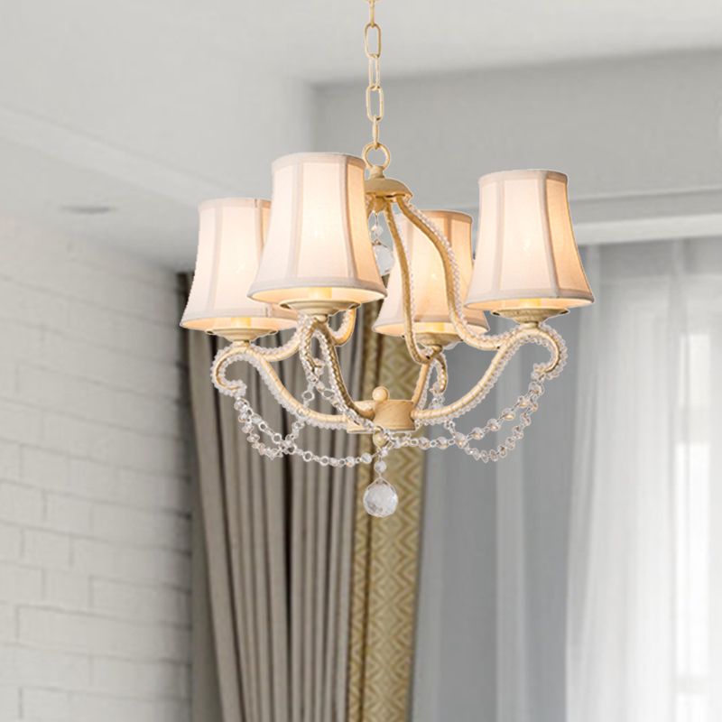 Empire Shade Bedroom Hanging Lightture Traditional Crystal perle 4 têtes d'éclairage de lustre beige avec ombre / avec ombres