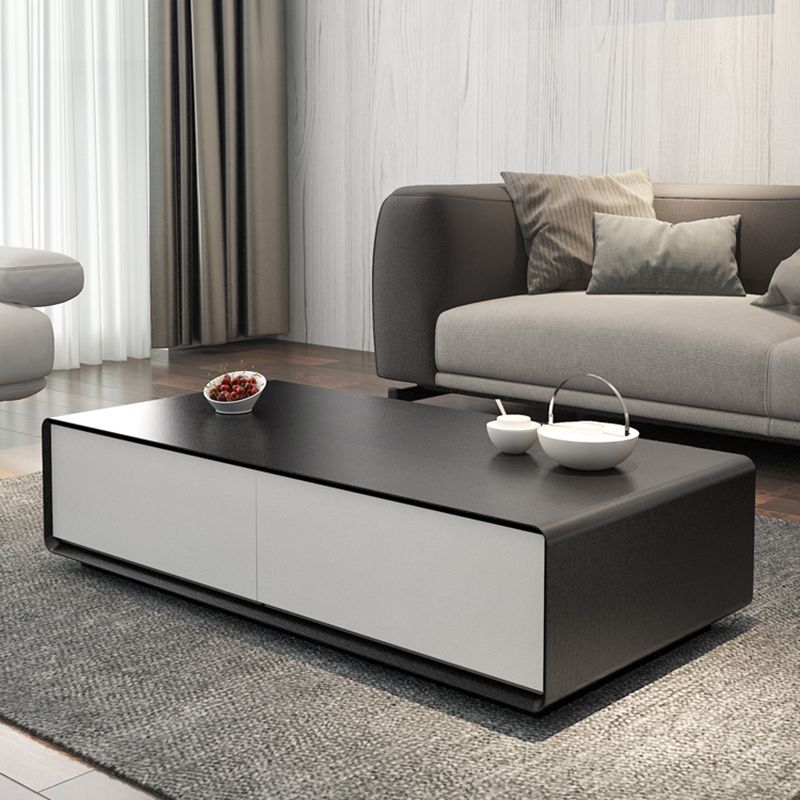 Wooden Block Cocktail Table with Drawers Rectangle Coffee Table in Natural