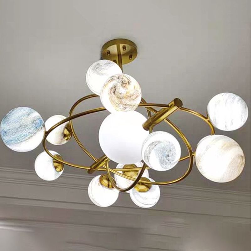 Modern Style Spherical Shape Chandelier Lights Glass Hanging Lights in Gold