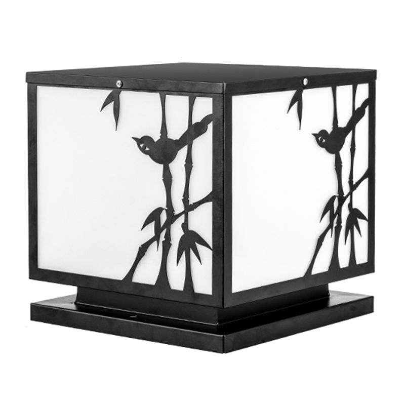 Square Shape Metal Waterproof Pillar Lamp Modern-Style 1 Light Outdoor Light in Black