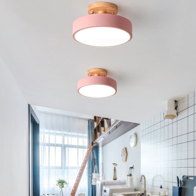 LED Round Semi Flush Nordic Metal and Wood Ceiling Semi Flush in 5 - Colors