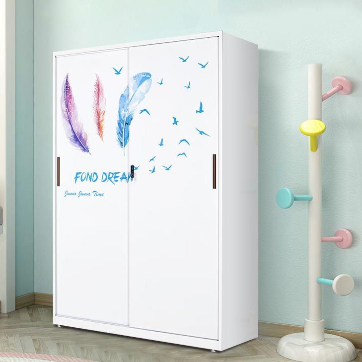 Modern Armoire Steel 2 Doors White Small Wardrobe Armoire with Lock