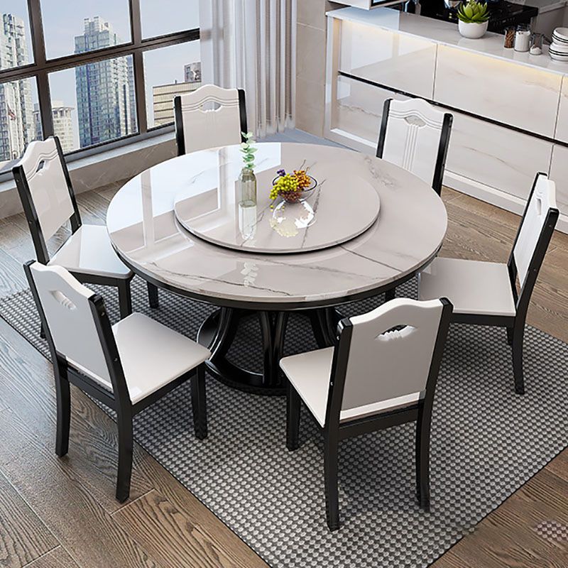 Modern Stone Round Folding Table Solid Wood Pedestal Casual Dining Table