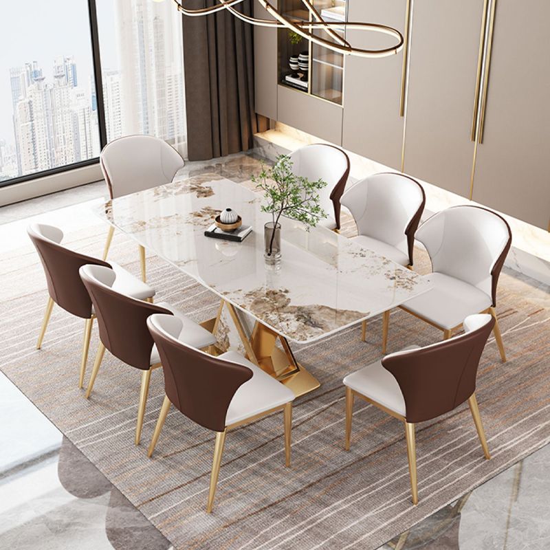 High Gloss White Dining Table Set 1/4/5/7 Pieces Glam Dinette Set with Leather Chairs