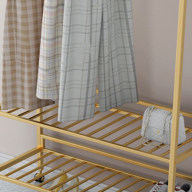 Glam Metal Hall Stand Hanging Rail Storage Shelving and 2 Hooks Coat Hanger