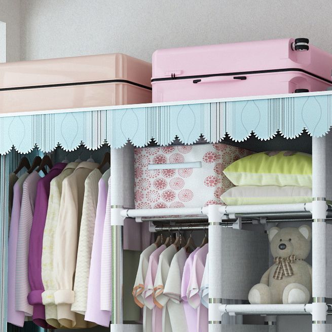 Contemporary Home Wardrobe Armoire Steel Frame Wardrobe with Shelves