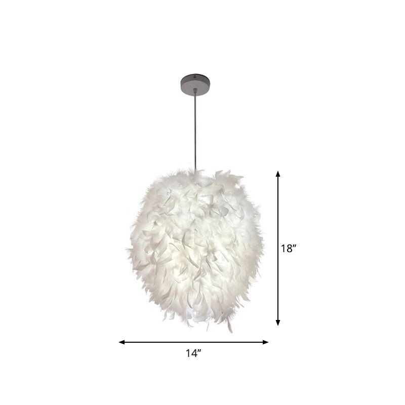 1-Light Dining Room Pendant Lighting Simplicity White Hanging Light with Ellipse Feather Shade