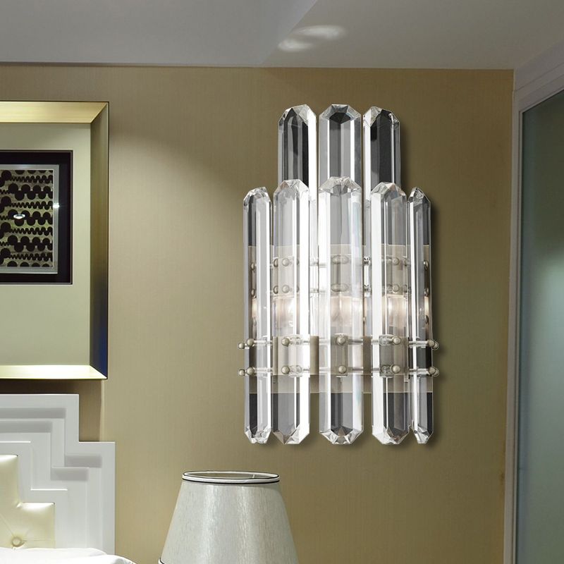 1/2-Bulb Bedside Wall Sconce Contemporary Style Chrome/Gold Wall Mounted Lamp with Clear Crystal Prism