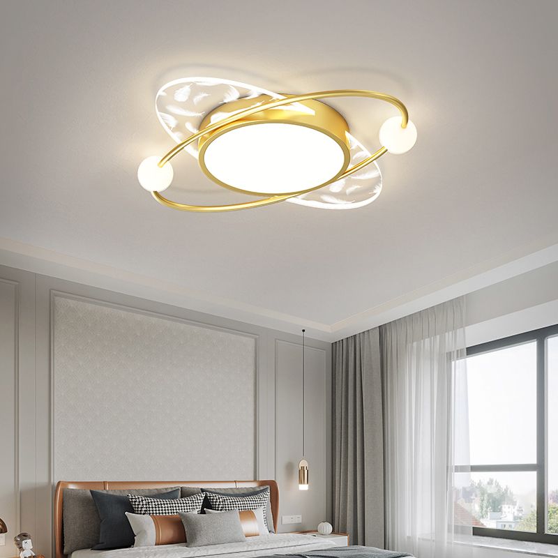 Acrylic Oval Flush Mount Fixture Contemporary LED Feather Ceiling Light for Bedroom