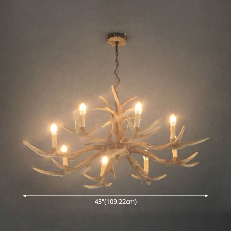 Fake Antler Chandelier Lighting Rustic Brown Resin Ceiling Light with Candle Design