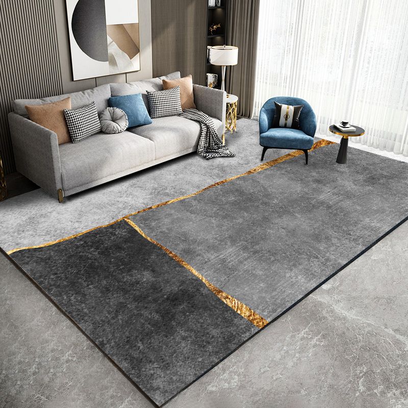 Grey Modern Rug Color Block Polyester Area Rug Stain Resistant Area Carpet for Drawinng Room
