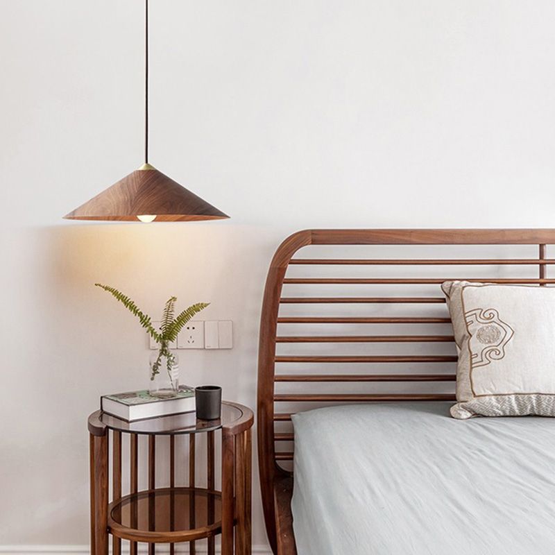 Moderne eenvoud 1 hoofd hangende licht houten kegel hanglamp voor eetkamer