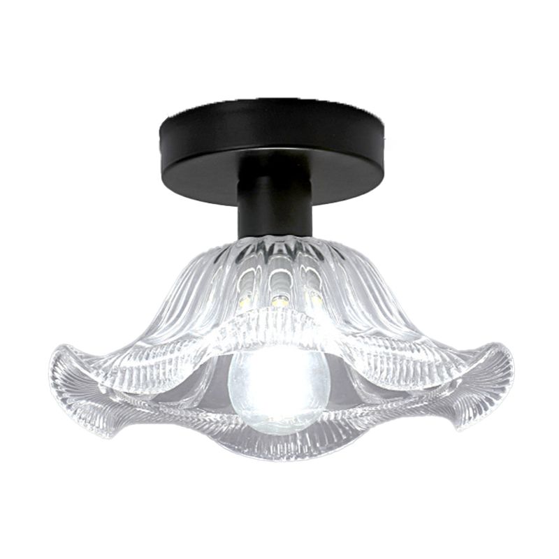 Contemporary Ceiling Lamp Flower-shaped Glass Shade Flush Mount Light Fixture