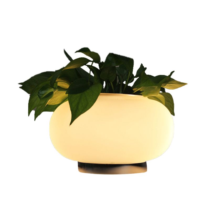 Lampada da comodino da soggiorno a LED industriale con lampada da tavolo ovale in vetro bianco con decorazione vegetale