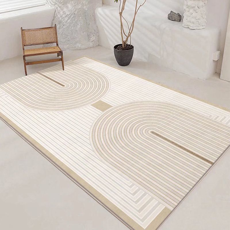 Brown Stripe Rug Polyester Modern Rug Stain Resistant Rug for Living Room
