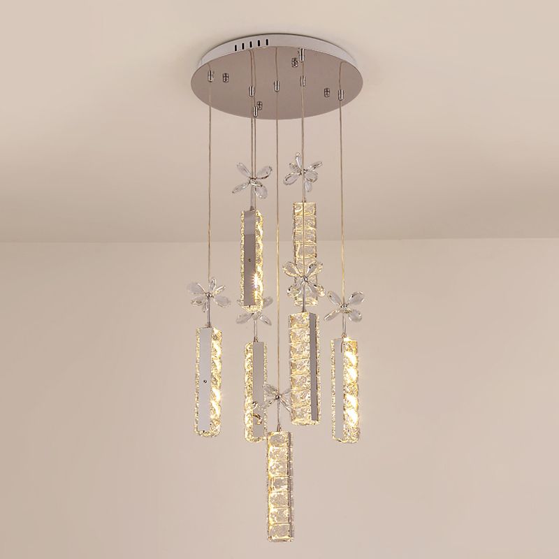 Snijd kristal lineaire en bloem druppellamp Modern LED Multi Pendant Light met ronde/lineaire luifel in chroom