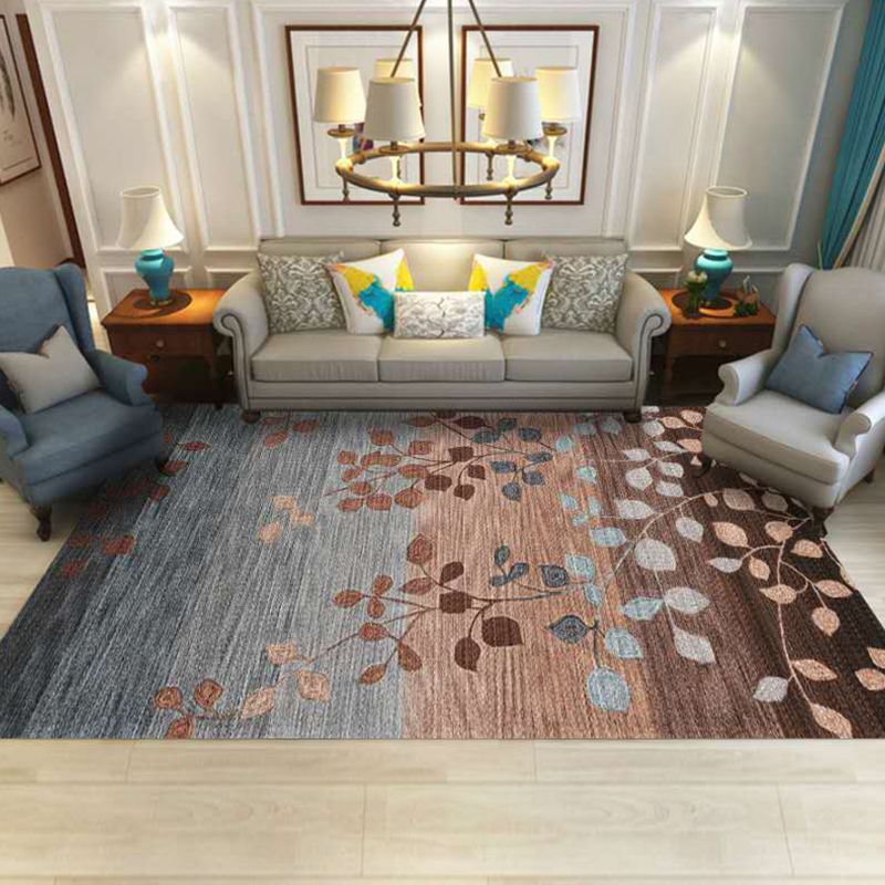Luxury Living Room Rug Multi Colored Plant Pattern Carpet Polypropylene Machine Washable Anti-Slip Rug