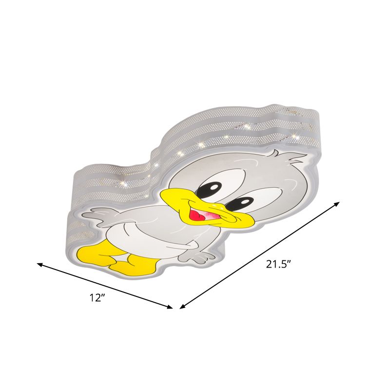 LED Grey Baby Duck Flushmount Cartoon Iron Close to Ceiling Lamp with Hollowed Out Side Design